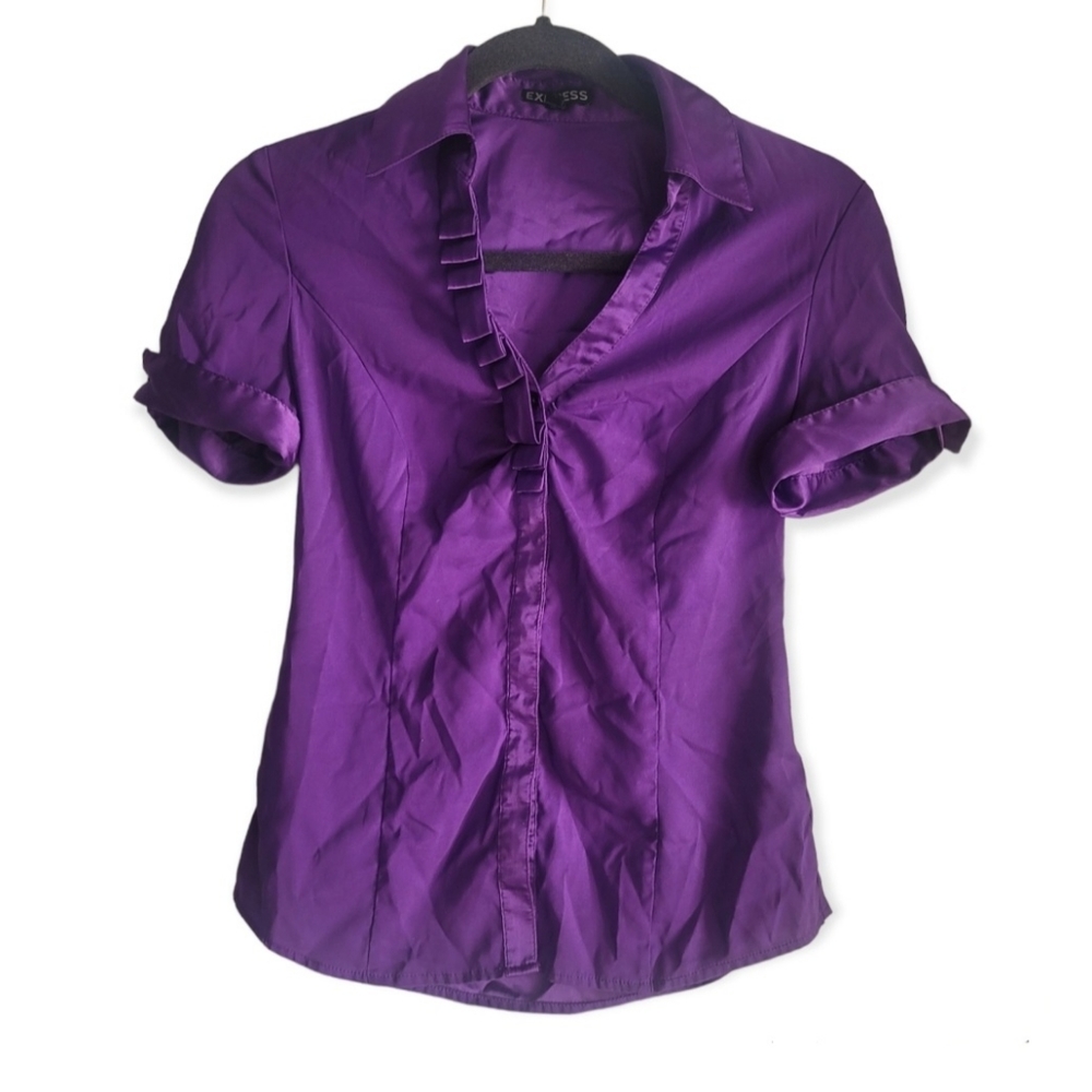 Express Blouse | Purple Top with Ruffles | Size Xtra Small